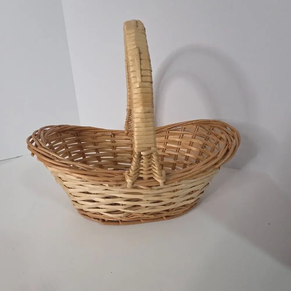 Natural Oval Wicker Basket With Handle Rustic Farmhouse Boho Gift Decor